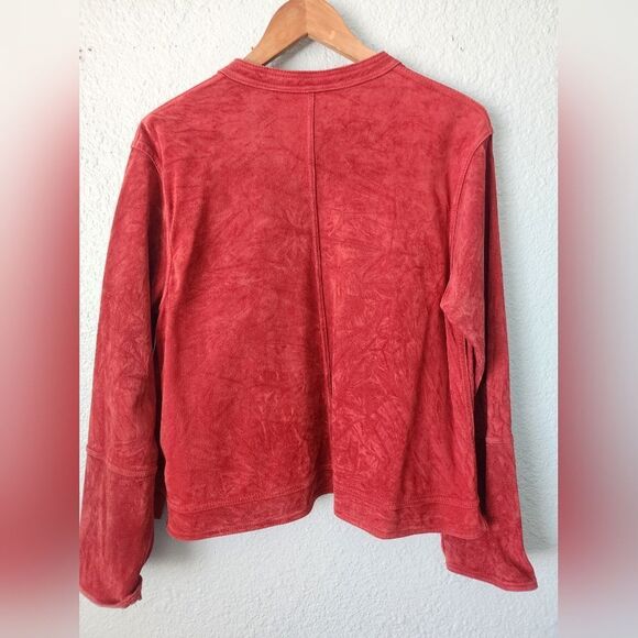 David Dart Suede Leather Reversible Red Button-Up Suede Jacket - Picture 2 of 11